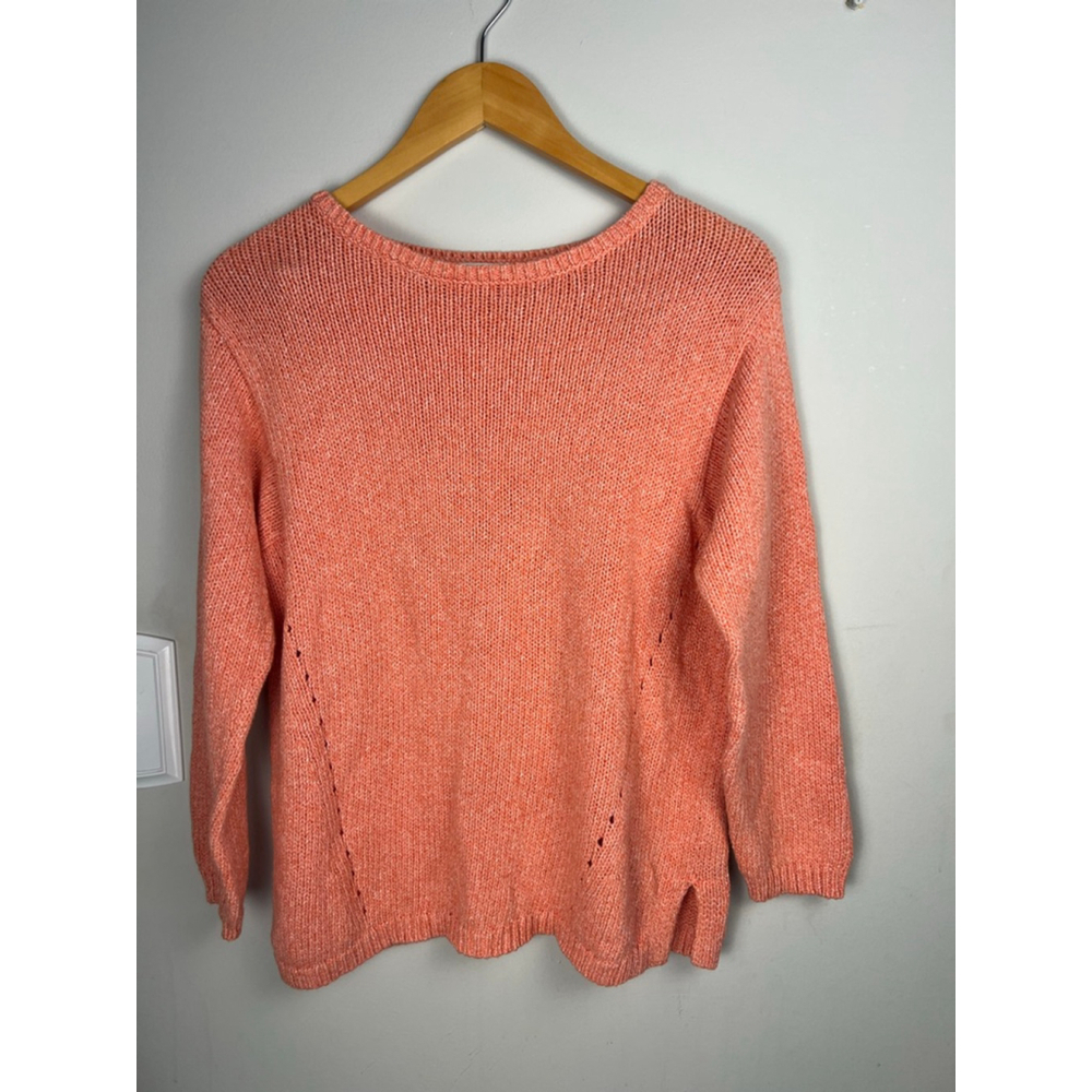 Women's J.Jill Sweater Orange/White Knit Size M Petite Capsule minimalist